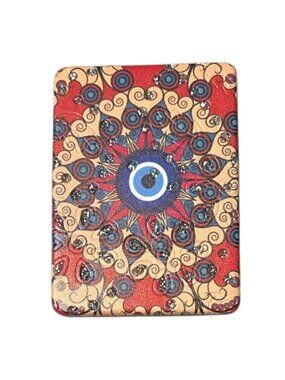 Evil Eye Centered Abstract Pattern Double Compact Mirror w/ Crystal Stones
